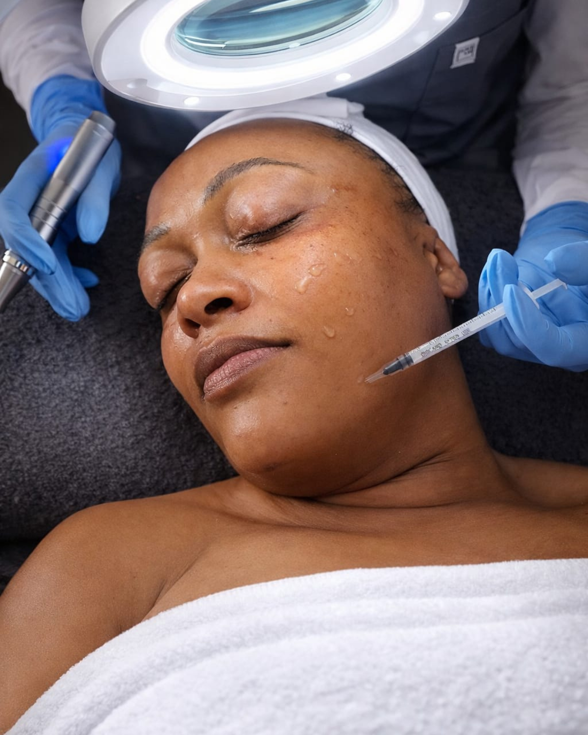 Practitioner delivering an in-clinic aesthetic procedure